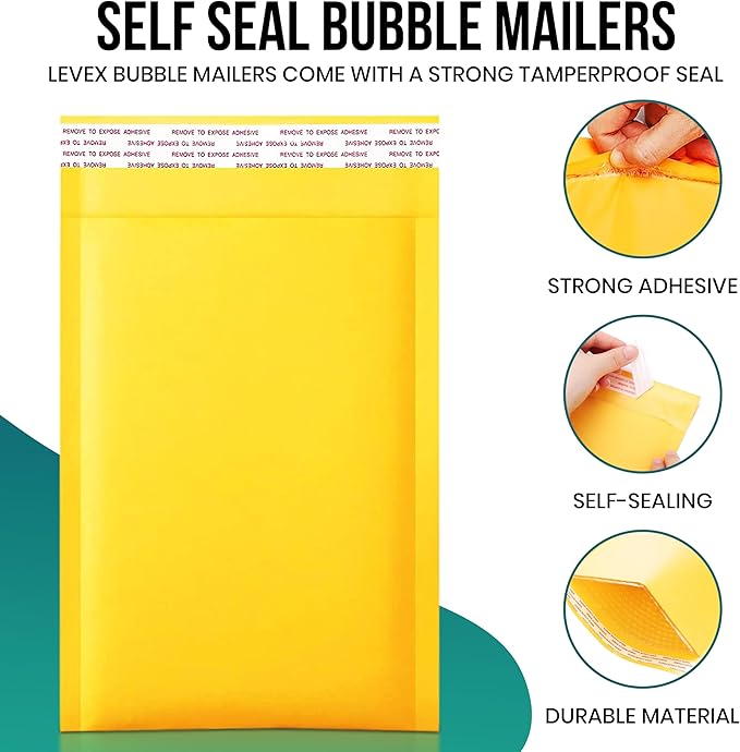 Levex - #3 8.5" x 14.5" [100 Pack) Kraft Bubble Mailers, Padded Envelope Mailers, Packing Envelope & Mailing Bags for Shipping