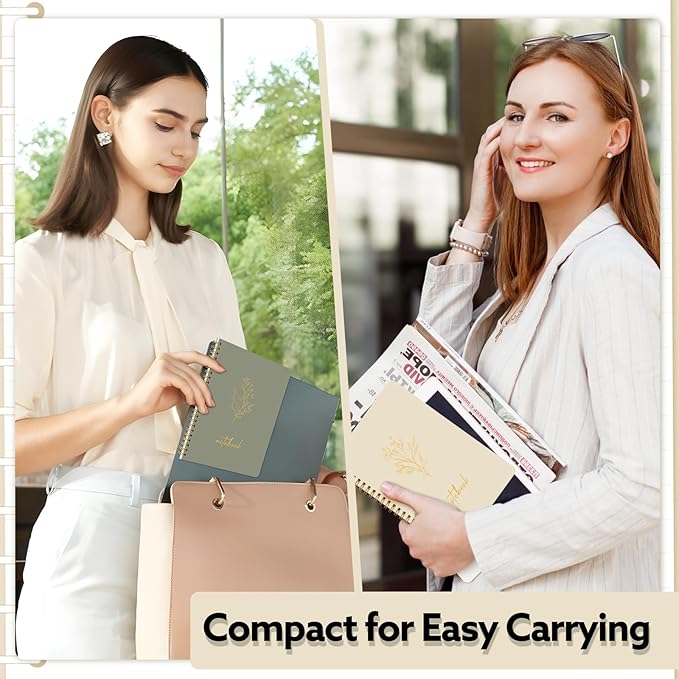 3 Pcs Spiral Notebook 5.9x8.3, 140 Pages Small Notebook for Women A5 College Ruled Journals Cute Notebooks with Large Pockets and Index Stickers for Home School Office Use（Green, Beige, Orange）