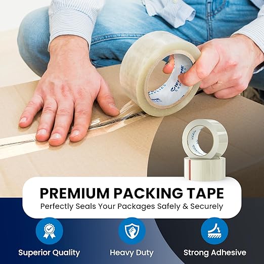 6 Rolls | 2.4 mil Clear | 65 Yards Each (390 Yards Total) | 2" Premium Packing Tape Heavy Duty Packaging Tape for Shipping Moving Stronger Thicker