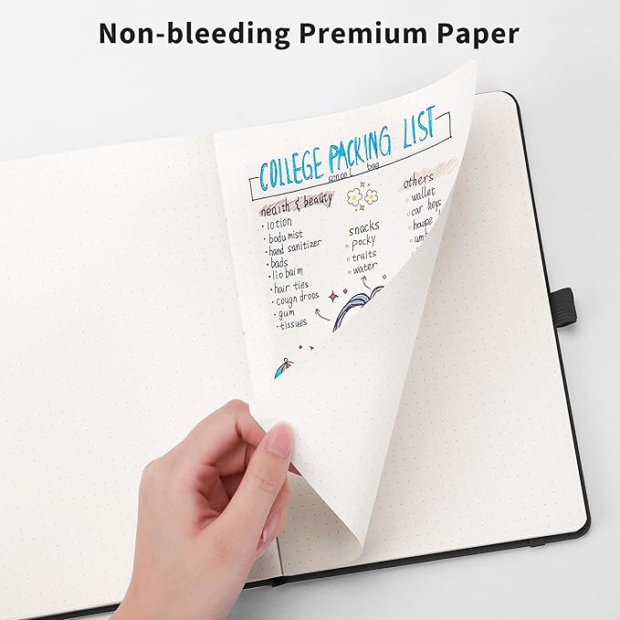 RETTACY Bullet Dotted Journal Notebook, 2-Pack, 160 Numbered Pages per Pack, A5 Medium Size (5.7'' x 8.3''), 120 GSM Thick Paper, Leather Hardcover, for Bullet Journaling (Black & Dark Green)