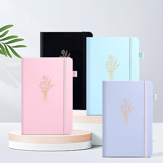 Lined Journal Notebook for Women Cute Leather Journals for Writing Aesthetic Floral Diary 192 Pages A5 Hardcover Journaling Notebooks with Pen Loop, 5.7 x 8.3 In, Black