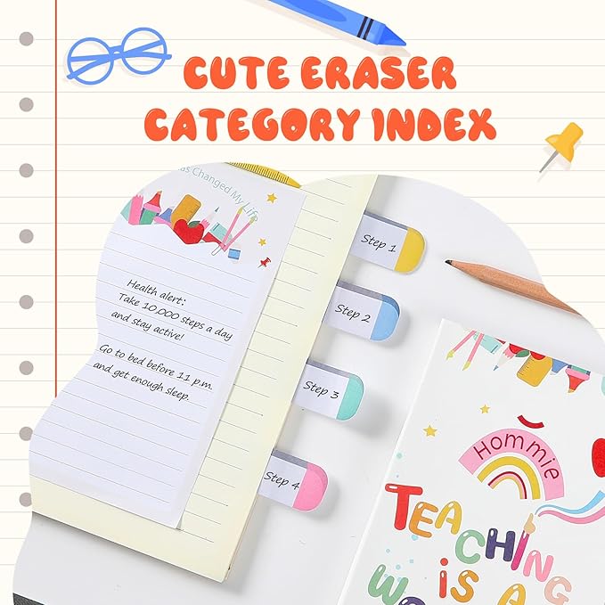 Hommie Sticky Notes Set, Teaching is A Work of Heart Divider Sticky Planner Sticky Note Teacher Appreciation Gift for School Supplies, Bible Supplies, Office Book Notes