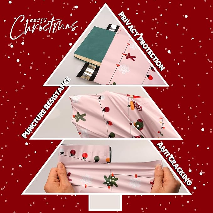 Christmas Poly Mailer 10x13 Inch 25 Pcs, Waterproof Shipping Bags for Clothing, Tear-Resistant Mailier Bags, Strong Mailing Bags with Self-Seal - Christmas Lights Printed