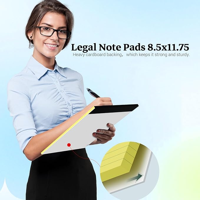 Legal Pad 8.5 x 11 Notepad, 6 Pack Lined Paper College Ruled 8.5 x 11 Legal Pads, Double-Side Printed Yellow Paper Note Pads 8.5 x 11 Writing Paper Pads 30 Sheets Per Note Pad for School, Home, Office
