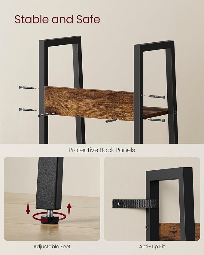 VASAGLE Bookshelf, 4-Tier Narrow Book Shelf, 11.8 x 13.3 x 55.1 Inches, Ladder Shelf for Home Office, Living Room, Bedroom, Kitchen, Rustic Brown and Ink Black ULLS108B01