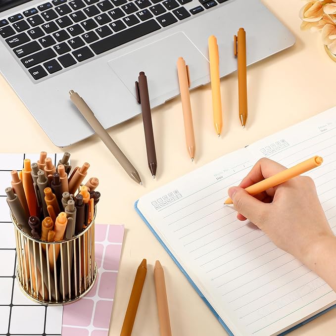 100 Pcs Ballpoint Pens Bulk Retractable Writing 1. 0 mm Black Ink Cute Pens Smooth Writing Color Fancy Gift for Teacher Student Employee Office School Home Baby Shower Supplies (Brown Series)