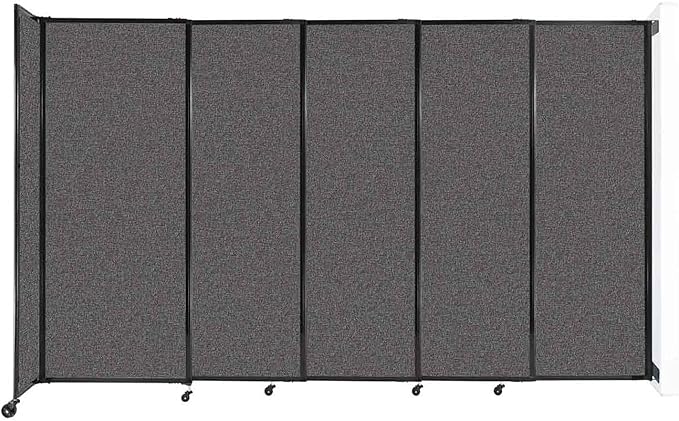 Wall-Mounted Sliding StraightWall Room Divider | Adjustable Widths | Locking Wheels | Room Separator | Up to 11'3" Wide x 6'10" Tall Charcoal Gray Fabric Panels