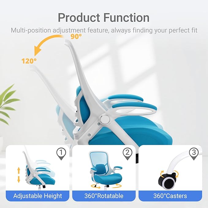 HYLONE 400lbs Heavy Duty Office Chair, 5" Thickened Seat Ergonomic Desk Chair with Adjustable Armrests, Home Office Computer Chairs for Long Hours Mesh Executive Chair(Blue)