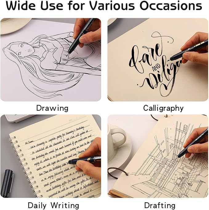 Micro Fineliner Drawing Art Pens Calligraphy Pens for Artist Drawing Supplies, 16 Set Waterproof Black Ink Pens for Sketching,Technical Drawing