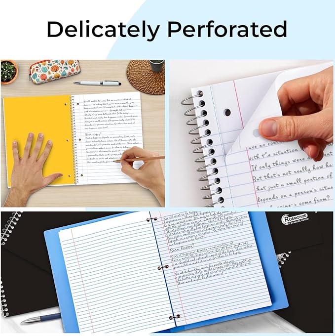 1 Subject Spiral Notebook, 12 Pack, College Ruled, Water Resistant Cover, Thick 140 Pages/Book (70 Sheets), 8 x 10-1/2, 3 Hole, Bulk School & Office, Black Cover