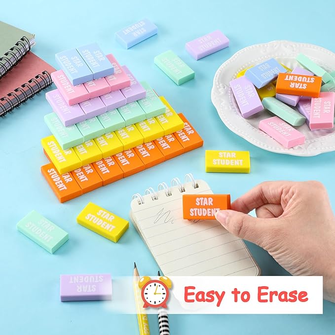 100 Pcs Star Student Erasers Bulk for Kids Back to School Pencil Erasers Fun Inspirational School Supplies for Students Classroom Office Teacher Award Gifts