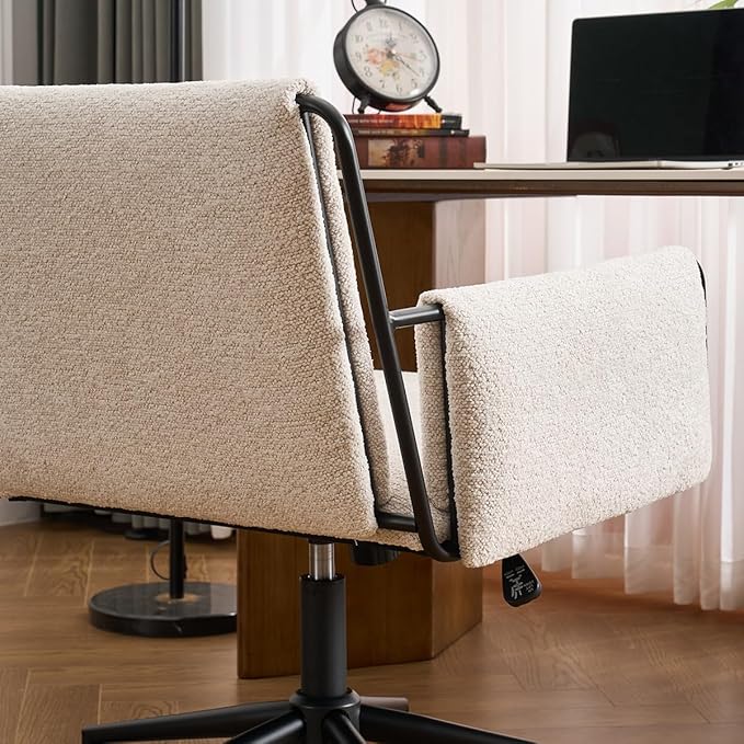 Kidol & Shellder Office Desk Chair Set of 3 with Arm, Swivel Adjustable Height with Wheels Comfortable Wide Seat for Home Office, Bedroom, Makeup Room, Beige