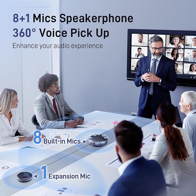 EMEET Conference Speaker and Microphone w/8+1 Mics, 360° Voice Pickup, Noise Reduce, Bluetooth/USB/Dongle Speakerphone for 14 People w/Daisy Chain for 25, Compatible w/Leading Platforms, 2024 Version