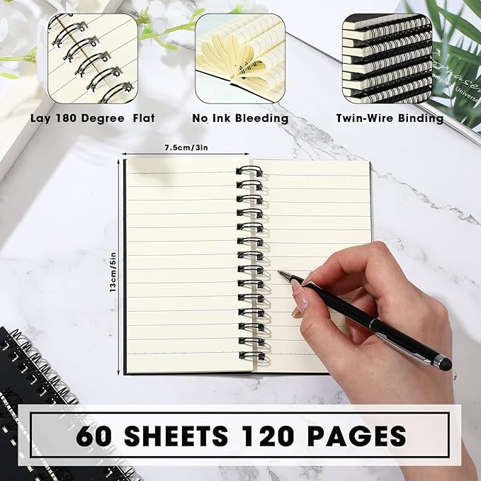 Jutom 4 Pcs Small Spiral Notebooks Memo Pads 3x5 Bulk Small Pocket Notebooks Mini Notepads with Lined Pages Mini Journals for Office Back to School Work Writing Supplies, 120 Pages (Black)