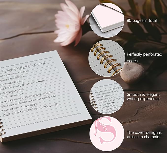 Coquette Trendy Preppy Pink Bow Spiral Notebook,Initial S Journal Personalized Teen Girl Gifts,Monogrammed Gifts for Women Teen Girl,College Ruled Hardcover Spiral Notebook 5.5 x 8.3