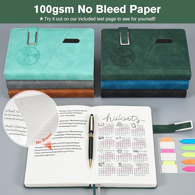 Lined Notebook Journal for Men Women, 365 Pages Numbered College Ruled Notebook, Hardcover Leather Journal with Pen & Gift Box, Thick Daily Diary, Professional Notebooks for Work, School, Business, A5