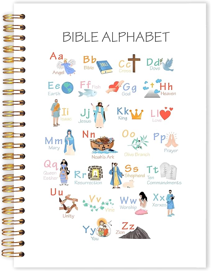 Qabliqo Bible Alphabet Christian Spiral Notebooks, Educational Bible Verse Journals for Writing, ABC Alphabet Christian Journal, Religious Scripture Notebook for Note Taking, 5.5x8.3 Inch