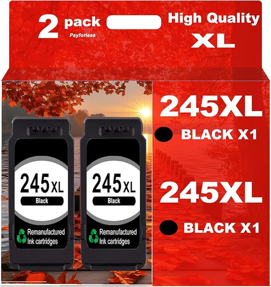 245XL Ink Cartridge Replacement for Canon 245XL Black Ink PG-245 Compatible with Canon Pixma MX490 MX492 MG2522 MG3022 MG2520 TS3100 TS3122 TS3300 TS3322 TR4522 Printer (2 Black Pack)