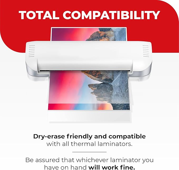 5MIL Thermal Laminating Sheets (100 Count) 5.3x7.2 inch, Photo Size Dry-Erase Friendly Laminating Pouches, Compatible with Laminators, Crystal Clear Laminated Finish