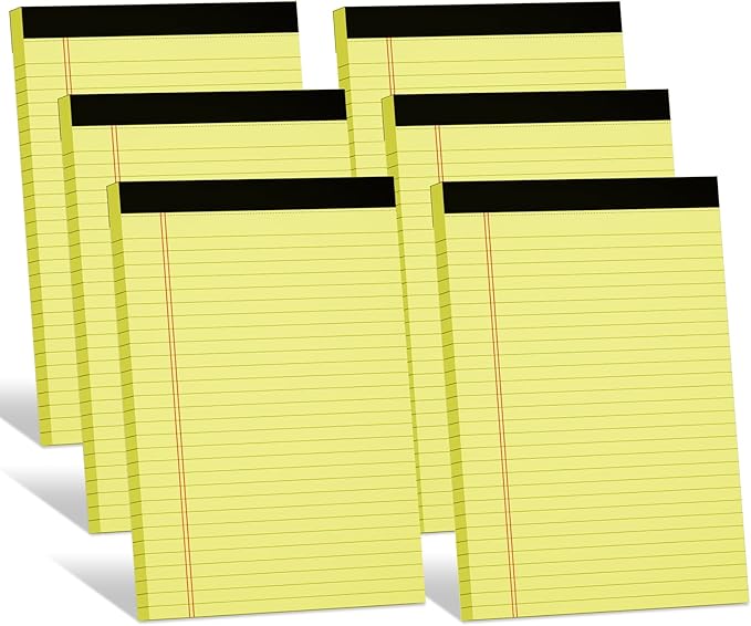 AILZFEI 300 Sheets Light Yellow Legal Pads 8.5 x 11.75 Wide Ruled Paper 6-Pack Note Pad 50 Sheets per Notepad Perforated Writing Pad Durable Sturdy Back 8x11 Pads of Paper