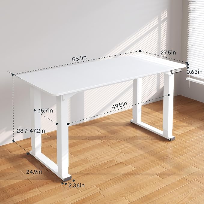 SANODESK 4-Leg Standing Desk, Electric Height Adjustable Desk with Memory Presets for Home Office, Stand up Desk Computer Workstation, 55x28 Inches White