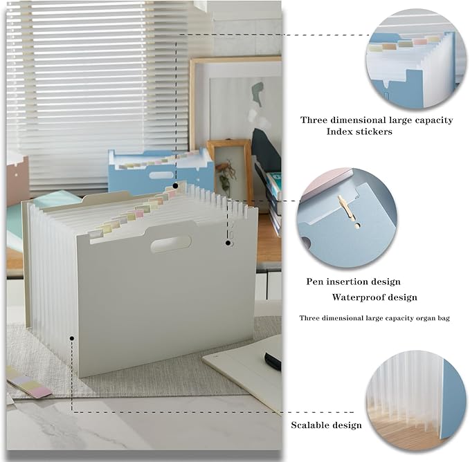 2-Piece Accordion Folder Manager, 12 Grid Expansion Pages, Portable Monthly Bill and Receipt Manager That Opens Upright, Colored Labels, School, Home, and Office letterhead Size, Tender Yellow