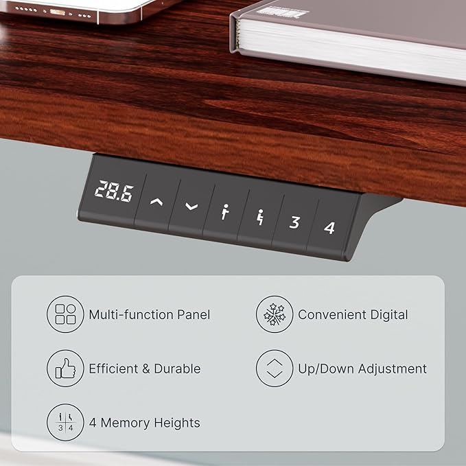 FLEXISPOT EN2 Whole-Piece Standing Desk with Clamp Power Strip, 48 x 24 Electric Stand Up Height Adjustable Desk with Cable Management (White Frame + 48" Mahogany Desktop, 2 Packages)