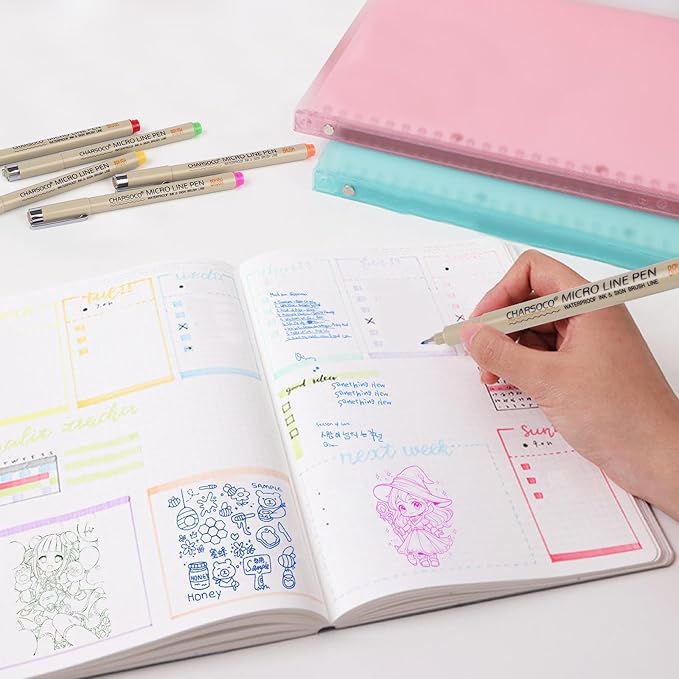 Arts Sign Brush Pen, Felt Tip Water Based Ink with 12 Colors, for Journaling, Lettering, Calligraphy, Technical Drawing and Scrapbooking