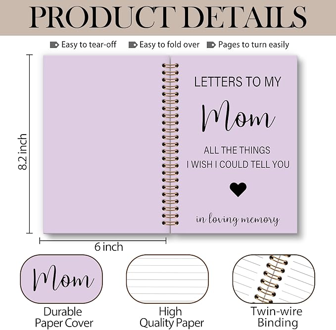 Memorial Gifts for Loss of Mom Grief Notebook Journal, Letters to My Mom in Heaven Journal, Sympathy Notebooks Gifts for Loss of Mom Women, In Loving Memory Sympathy Gifts, 6x8.2（Purple）