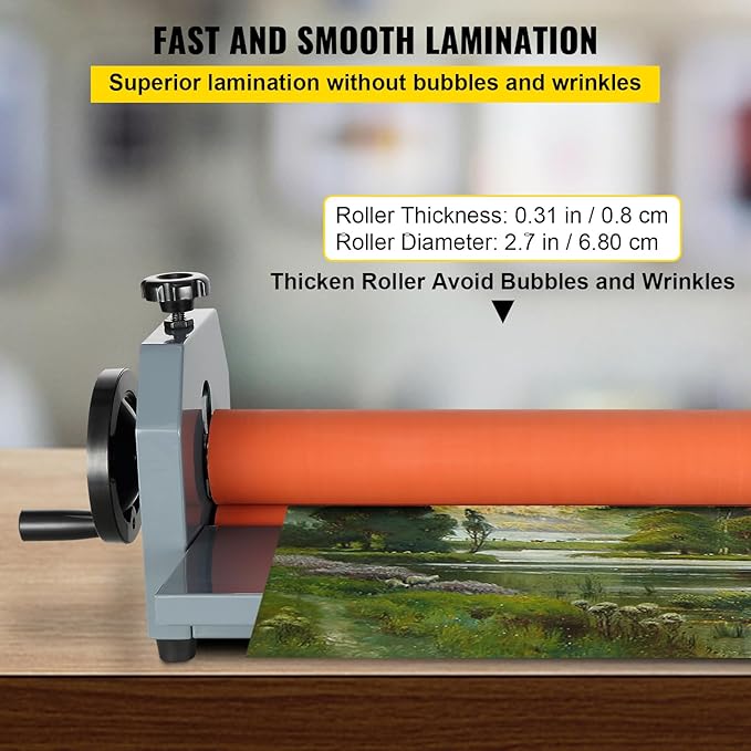 VEVOR 29.5 Inch Cold Laminator Machine 10mm Manual Vinyl Photo Film Cold laminator Hand Crank Pressure Cold Roll laminator(29.5 Inch)