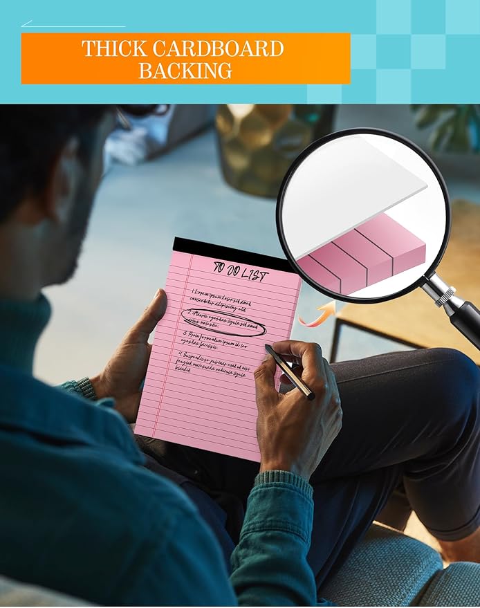 Note Pads 5x8 Colored Legal Pads, 8 Pack Mini Legal Pads 5x8 College Ruled, Pink Notebook Paper Lined Note Paper, Colored Notepads 5 x 8 Pastel Notepad, Small Writing Pads Paper 5x7, 30 Sheets Each