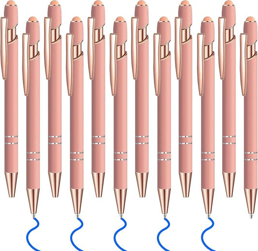 12 Pcs Blue Ink Ballpoint Pen with Stylus Tip, 1.0 mm Metal Pen Stylus Pen for Touch Screens, 2 in 1 Thank You Pen Gift for Friends, Colleagues, Coworker, Office, Family(Pink Rose Gold)