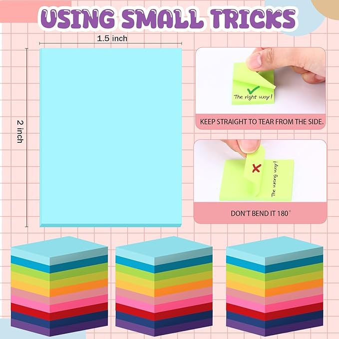Zubebe 200 Pads Sticky Notes Bulk, Bright Colors Notepads Self Stick Note Square Memo Post Sticky for Office School, 45 Sheets/pad(1.5 × 2 Inch)