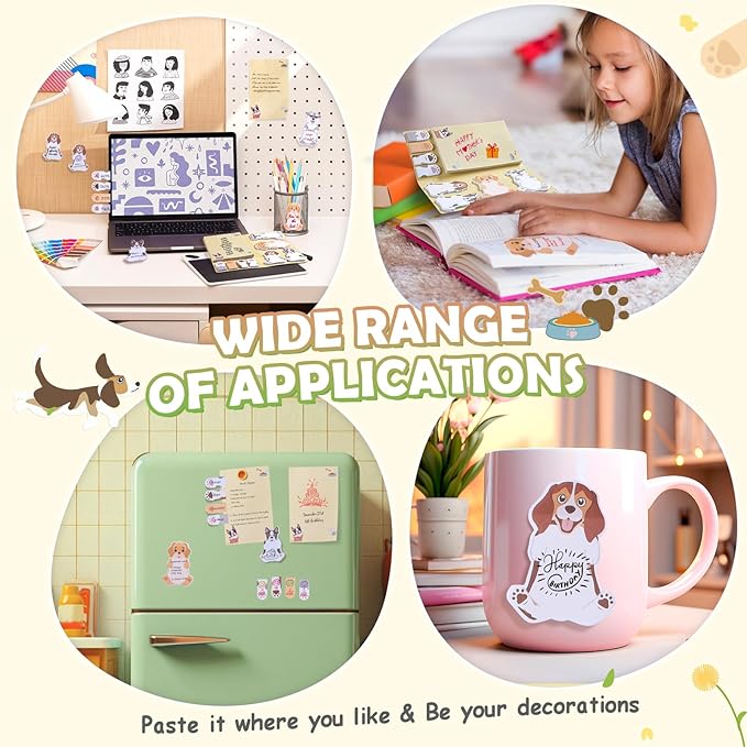 Hommie Cute Sticky Notes, Dog Sticky Notes Set Planner Dividers Self-Stick Notes Pads Animal Divider Tabs Bundle Writing Memo for Dog Lovers Office School Supplies