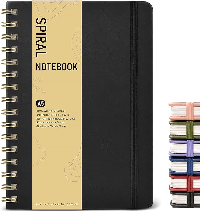 Dotted Spiral Journal Notebook, A5 Hardcover Spiral Journals for Women Men, 100 GSM Dot Grid Paper Notebooks, 150 Pages Spiral Bullet Dotted Notebook for Writing Note Taking 5.75" x 8.38" Black