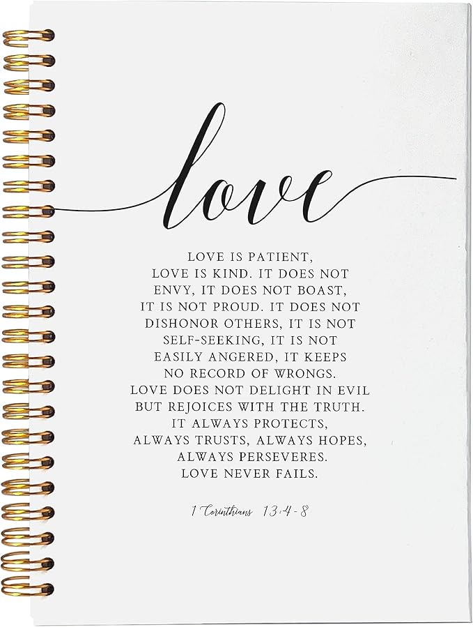 VNWEK Christian Notebook,Bible Journaling Notebook,Bible Journal,Church Notes Notebook,1 Corinthians 13:4-8 Love Never Fails Spiral Notebook Journal 5.5x8.3 Inch,Christian Journals for Women