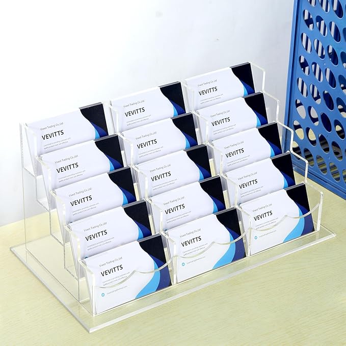 Acrylic Business Card Holder for Desk Multiple Business Card Holders Business Card Organizer Business Card Display Rack Clear Plastic Business Card Stand for Home Office (15 Slots)