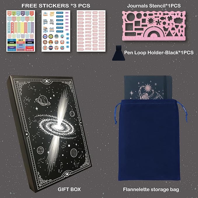 BUKE Medium A5 Hardcover Notebook Dotted Journal - 180Gsm Thick Bamboo Paper - 160 Dot Grid Pages 5x5 MM - Black Color Faux PU Leather Cover - Rose Gold Edge And Moons (A5, Black)