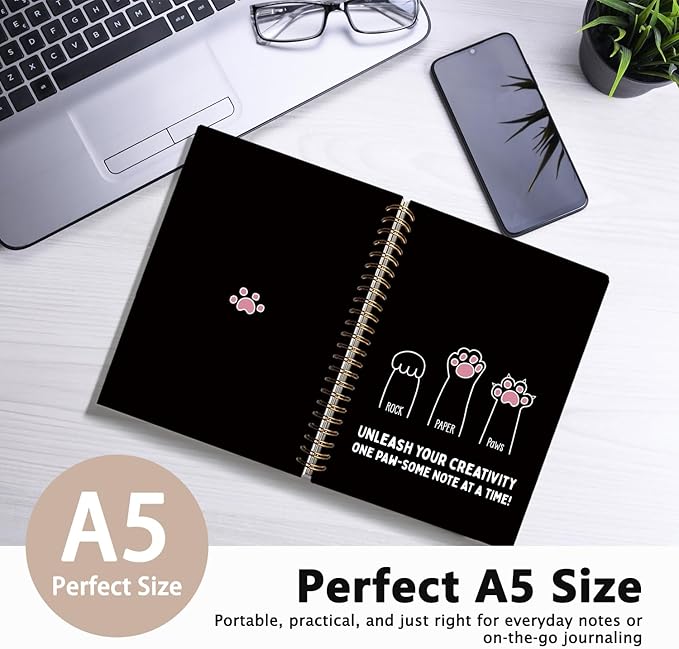 Funny Cat Paws Notebook, Cats Lover Gifts Notebooks for Note Taking, Cats Mom Lady Gifts for Women Journal, Cute Kitten Journals for Writing, Cat Office Supplies, 5.5x8.3 Inch