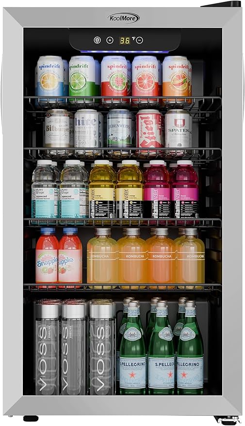 KoolMore 18 in. 3.2 Cu. Ft. Beverage Refrigerator Merchandiser with Stainless Steel Trim and Touch Panel For Soda, Beer or Wine Perfect for Use in a Commercial or Home Setting, ETL Listed (KM-BR32SS)