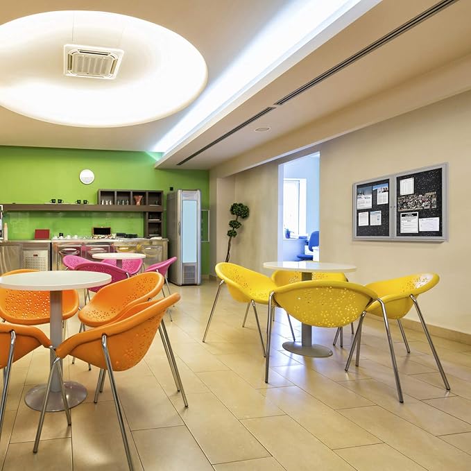 Ghent 36"x60" 2-Door indoor Enclosed Recycled Rubber Bulletin Board, Shatter Resistant, with Lock, Satin Aluminum Frame,Black (PA23660TR-BK) ,Made in the USA