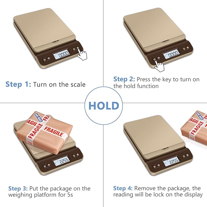 QP Digital Shipping Postal Scale, 86lb/0.1oz Accuracy Postage Scale with Hold/Tare Function, LCD Display, Flip-up Holder Package Scale, UPS Postal Scale for Packages, Battery & Tape Measure Included