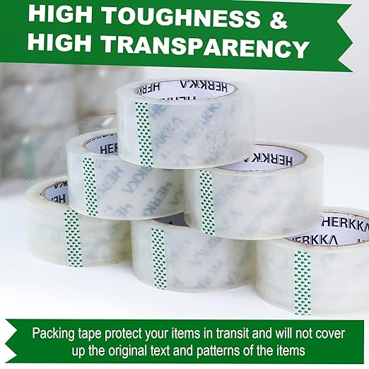 HERKKA Clear Packing Tape, 18 Rolls Heavy Duty Packaging Tape for Shipping Packaging Moving Sealing, Thicker Clear Packing Tape, 2 inches Wide, 65 Yards Per Roll, 1170 Total Yards
