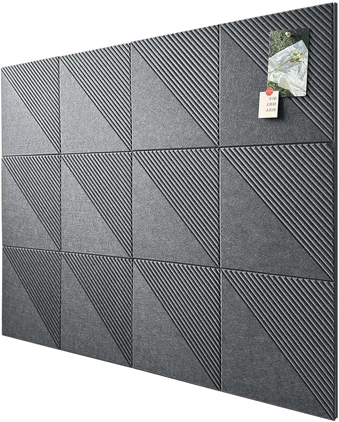 Large Cork Board for Walls 48"x 36", 12 Pack Felt Wall Tiles with Safe Removable Adhesive Tabs, Cork Board for Office,Pinboard Bulletin Board - Dark Gray