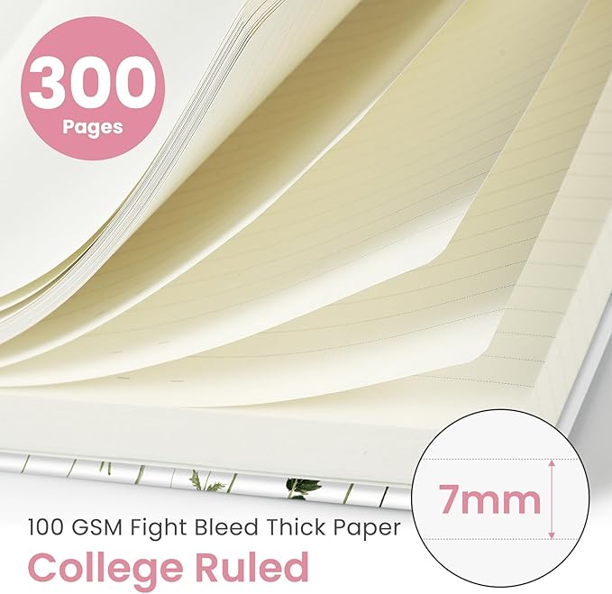Lined Spiral Notebook Journal for Work, 300 Pages Thick B5 (7.1"x10") College Ruled Journal for Women & Writing, Hardcover Notebook for Note Taking, Perfect for Office Home School Supplies, Floral