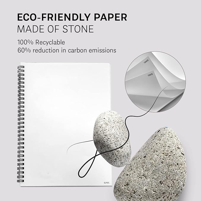 GAK. Stone Paper Notebook | No Lines Spiral Notebook Waterproof Sheet Aesthetic Journal for Note Taking | Notebooks for Work & Aesthetic School Supplies | Medium Size, White (5.8”x8.3”, 50 sheets)