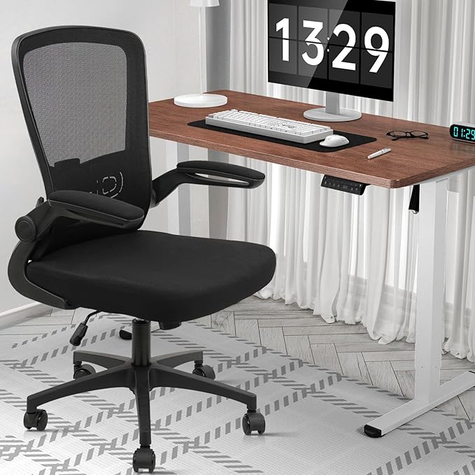 Office Desk Chairs with Wheels, Ergonomic Mesh Chair with Adjustable Height Lumbar Support, Rolling Swivel Computer Task Chair with Flip Up Armrests for Home, Study, Conference, Black (12PK)