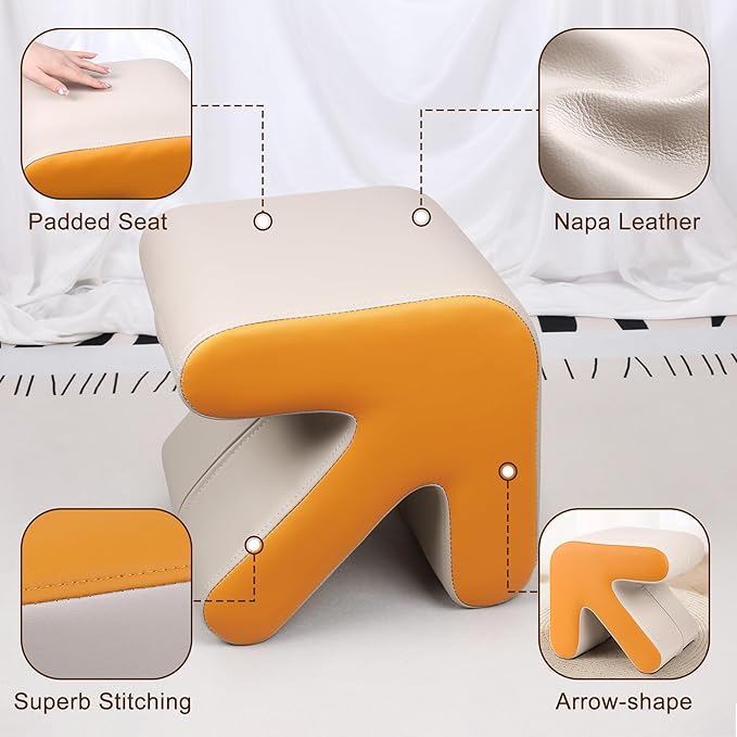 H&B Luxuries Ottoman, Foot Stool with Creative Shape, Napa Leather Ottomans, Removable Outer Foot Rest, No Assembly Required, Ottoman for Living Room, Bedroom, Entrance, White Yellow