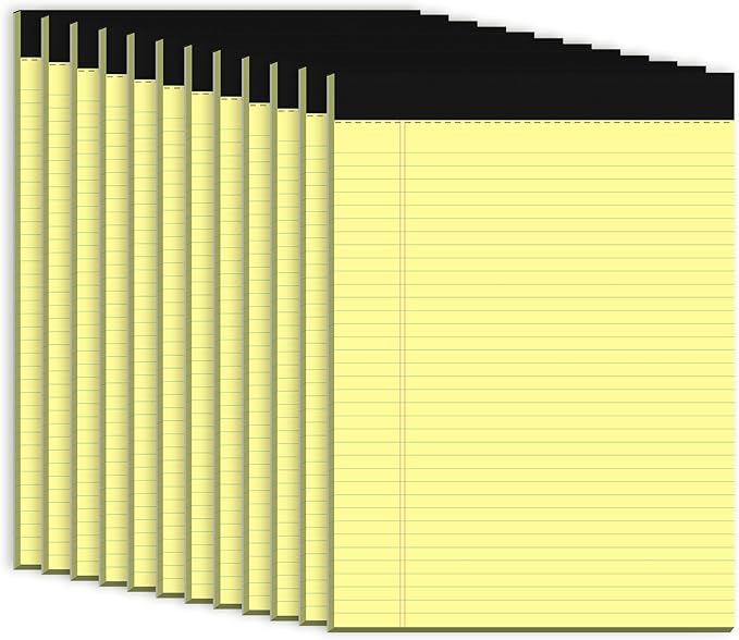 Yellow Legal Pad, 8.5 x 11 College Ruled Notepad, 12 Pack Legal Notepads 8.5 x 11 Writing Pads, 30 Sheets Per Note Pad, Micro Perforated Lined Paper 8.5 x 11 for Work Study Daily Note Taking List