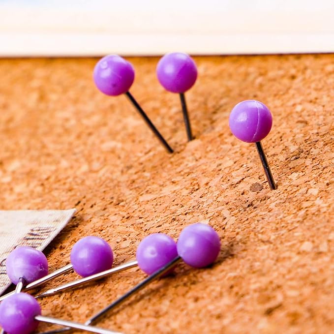 Map Tacks 1/8-Inch Assorted Color Beads Head Map Marking Push Pins,500-count (Purple)